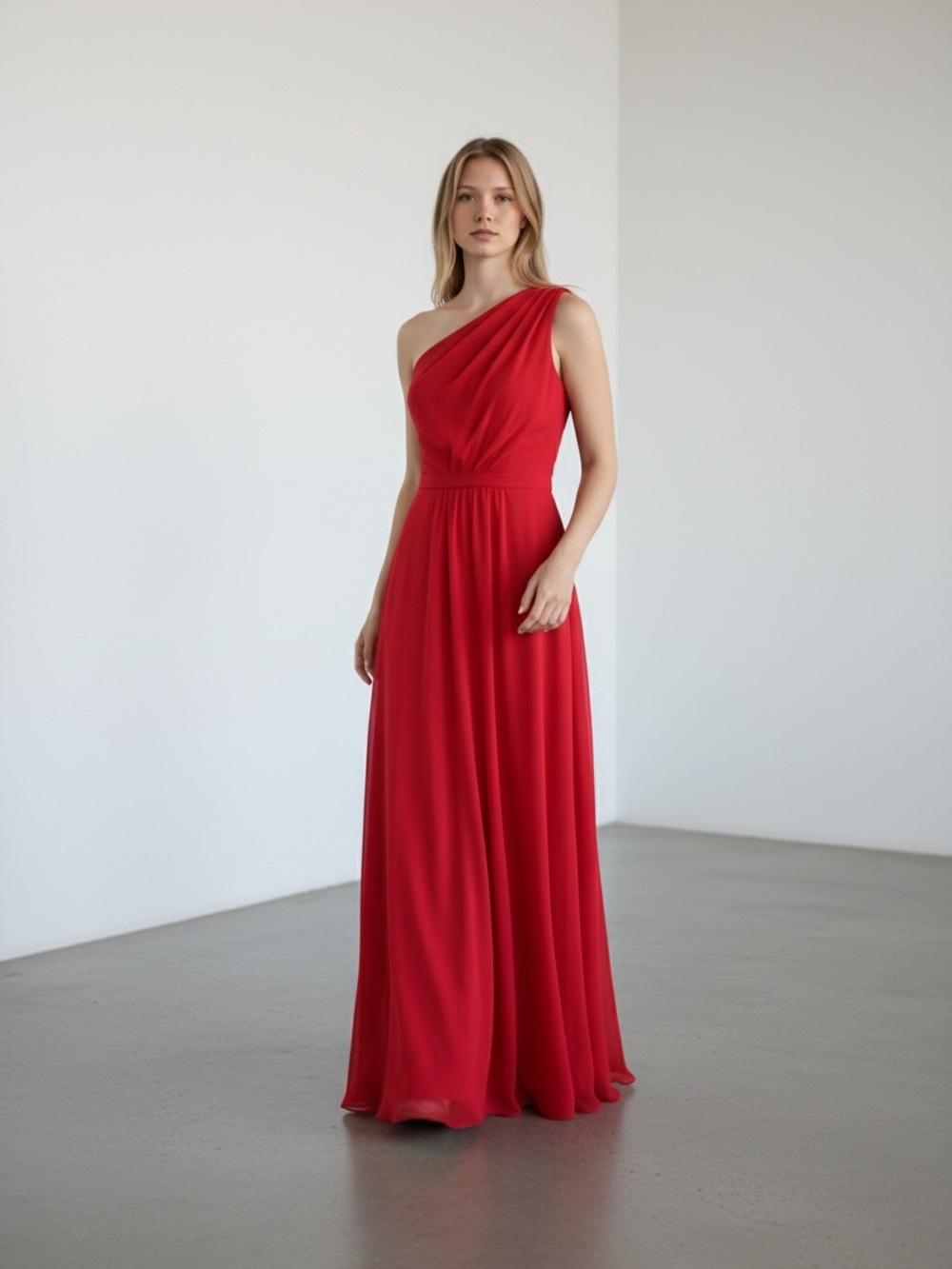 One-Shoulder Red Evening Gown